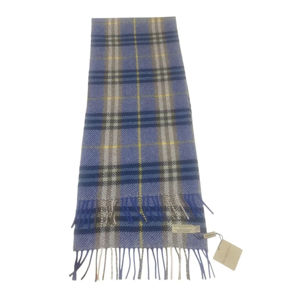 Burberry Blue and brown Plaid Scarf with Fringe 60 x 20 inch NWT